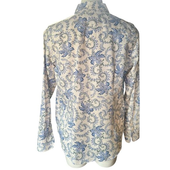 Chaps Black Label Womens M No Iron Blue White Floral Button Shirt Logo Buttons - Picture 6 of 16
